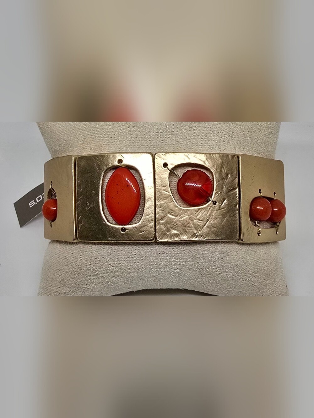 Chicos Gold-Tone Stretch Bracelet with Orange Beaded Accents